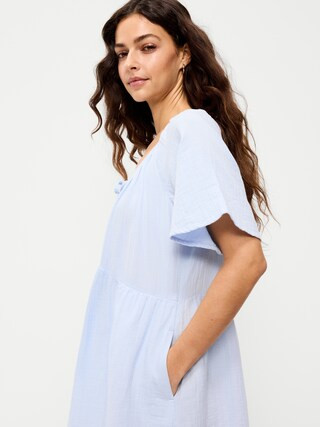 Crinkle Gauze Flutter-Sleeve Mini Swing Dress | Old Navy (US)