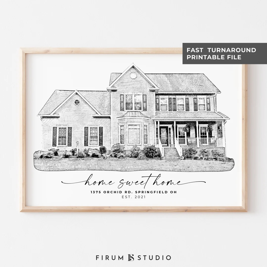 Custom Home Portrait From Photo Black & White Sketch Custom - Etsy | Etsy (US)