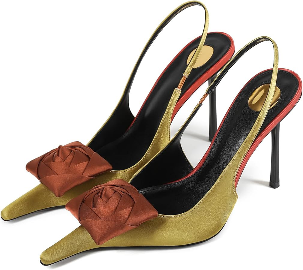 Women’s Pointed Toe Slingback Heels Stiletto High Heel Pumps Sexy Rose Flower Heels Elegant Dre... | Amazon (US)