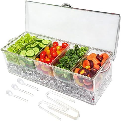 Ice Chilled 5 Compartment Condiment Server Caddy - Serving Tray Container with 5 Removable Dishes... | Amazon (US)