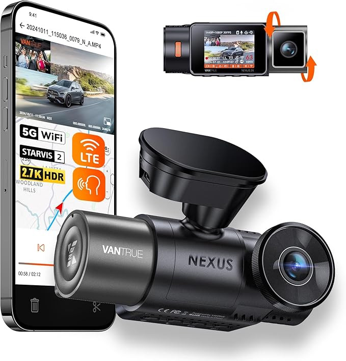 Vantrue N2X 2.7K Dash Cam Front and Inside, 5G WiFi Dual Dash Camera for Car with HDR IR Night Vi... | Amazon (US)