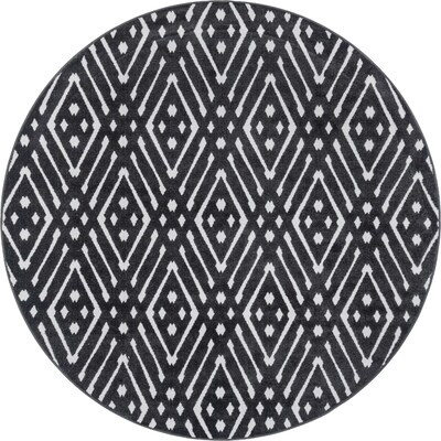 Unique Loom  Ella Sabrina Soto Outdoor 8 x 8 Black Round Indoor/Outdoor Geometric French Country... | Lowe's