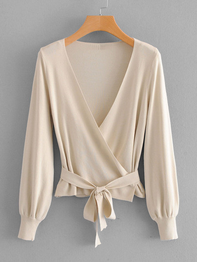 Solid Tie Detail Wrap Jumper | SHEIN