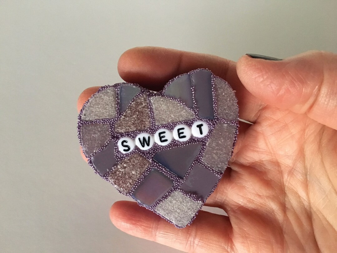 Large Purple Conversation Heart Sweet Glass Tile Stained Valentines Day Galentines Mosaic Hearts ... | Etsy (US)