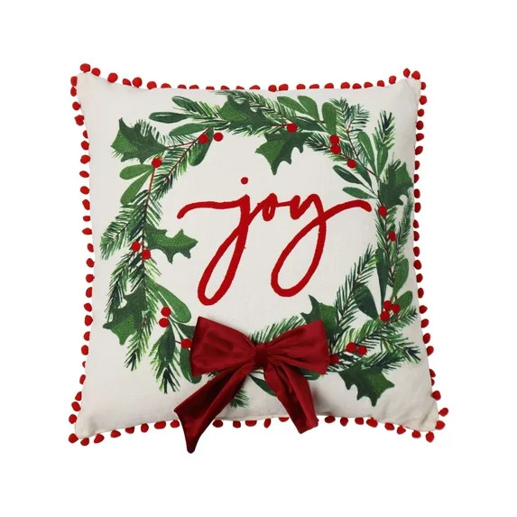 Holiday Time Joy Wreath Pattern With 3D Bow  Decorative Christmas Pillow, 18x18 inAdorable wreath... | Walmart (US)