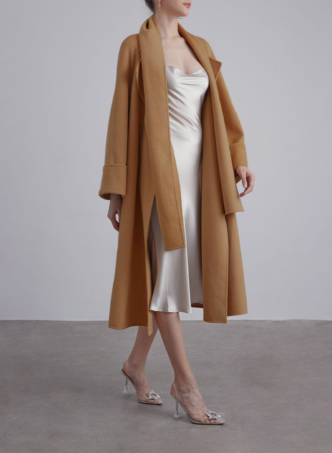 Longline Silk-Wool Blend Scarf Coat | Gentle Herd