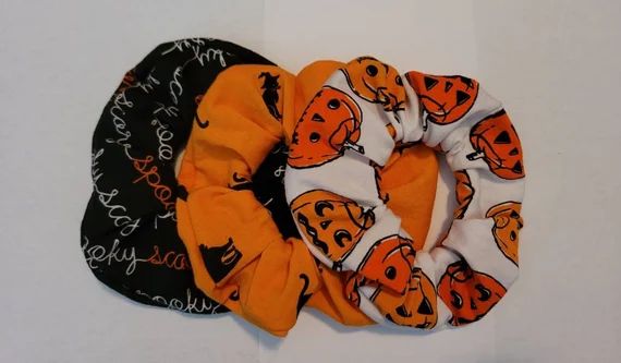 Halloween hair scrunchies jack-o-lanterns black cats spooky | Etsy | Etsy (US)