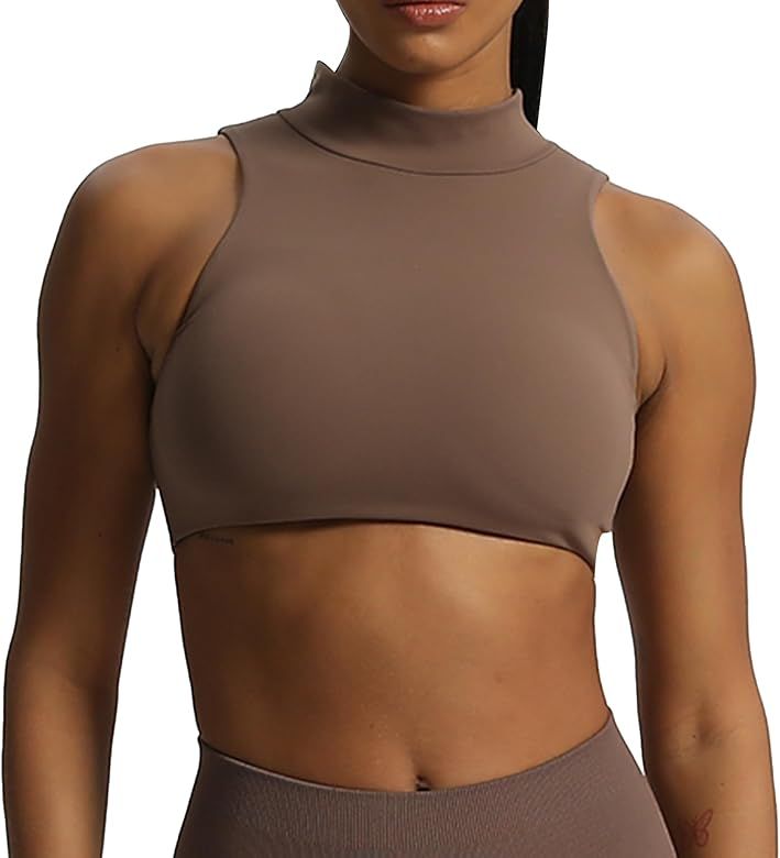 Aoxjox Women's Kim Cutout High Neck Tank Top Workout Sports Bras Fitness Padded Training Gym Bra ... | Amazon (US)