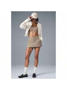 Scholar Knit Cropped Full Zip Jacket Ivory | SHEIN