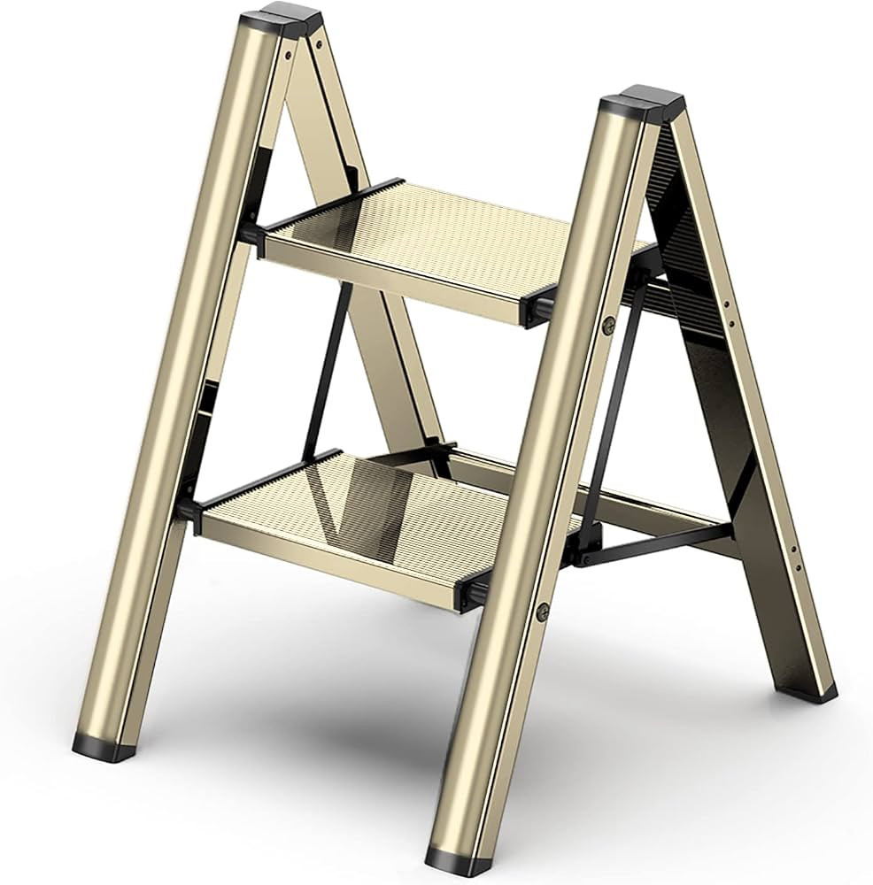 2 Step Ladder Folding Step Stool with Anti-Slip Sturdy and Wide Pedal, Aluminum Portable Lightwei... | Amazon (US)