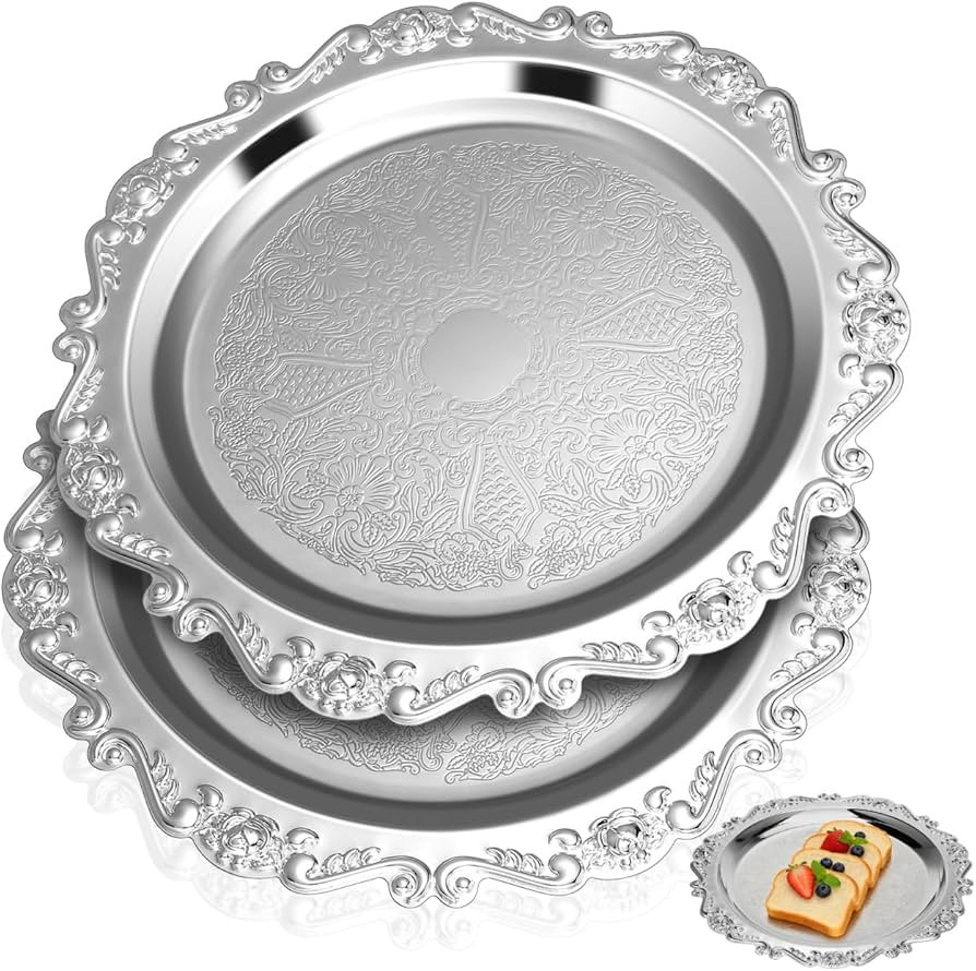 ABOOFAN 9.8Inch Silver Serving Tray, Vintage Decorative Platter for Appetizers & Desserts, Perfum... | Amazon (US)