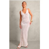 White Flower Applique Sheer Maxi Dress | PrettyLittleThing US