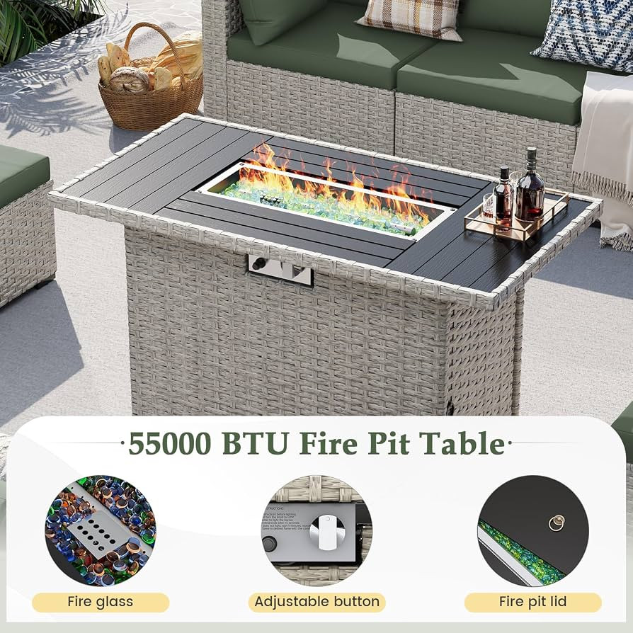 UDPATIO Patio Furniture Set with Fire Pit Table, 8 Pcs Outdoor Sectional Sofa, PE Wicker Patio Co... | Amazon (US)