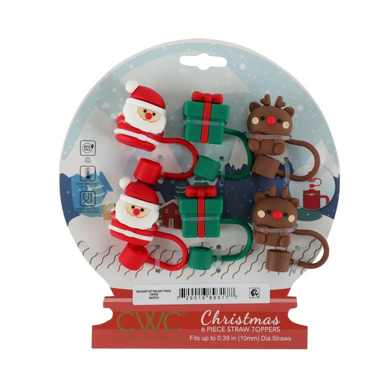 Cook with Color multi color winter wonderland theme holiday straw toppers | Walmart (US)