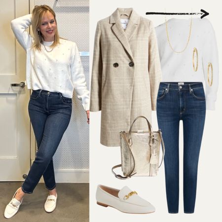A pretty pearl sweater and slim straight denim, ivory loafers.. textured neutrals, you’re ready for anything. 

#LTKstyletip #LTKover40 #LTKHoliday