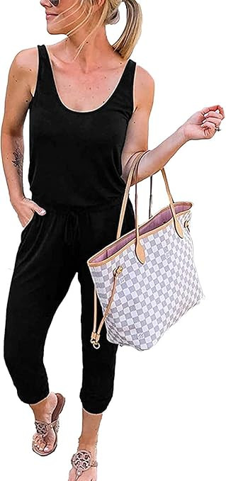 SAMAUD Women's Summer Tank Jumpsuit Casual Loose Sleeveless Beam Foot Elasitic Waist Jumpsuit Rom... | Amazon (US)