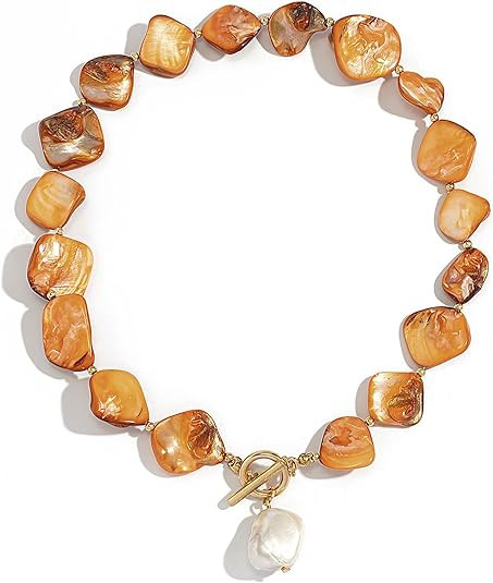 Chunky Shell Choker Necklace for Women Colorful Irregular Shell Beaded Necklaces Baroque Pearl Pe... | Amazon (US)