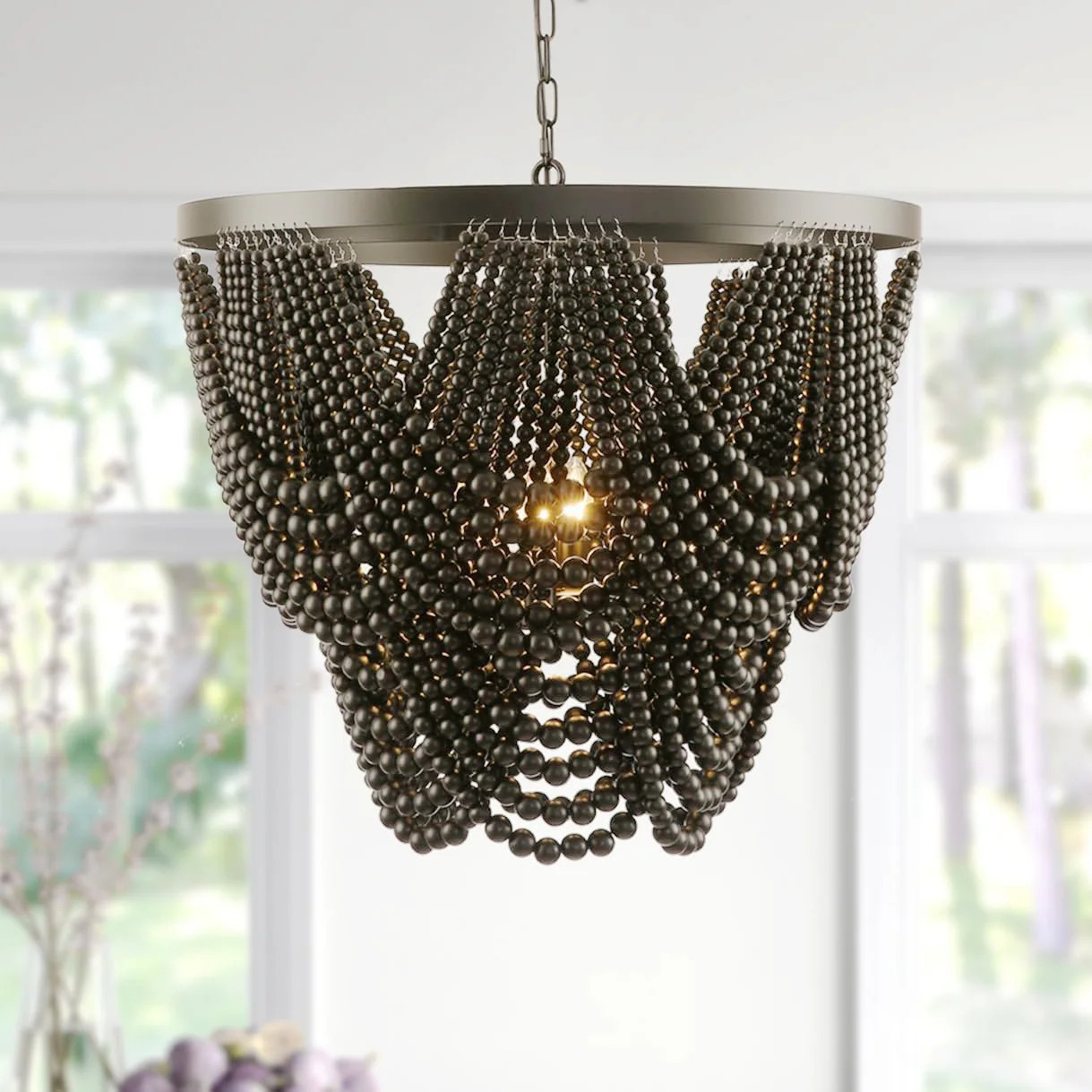 iMeshbean Large 25.5 inch Boho Chandelier Wood Beaded Chandelier Light Fixture Bohemia Draped Bea... | Walmart (US)