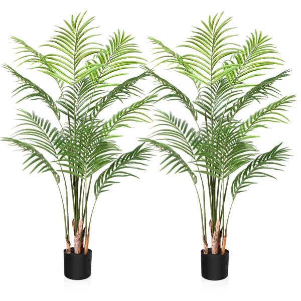 Adcock 2 Artificial Palm in Pot Set, Faux Green Palm Plant, Fake Palm Tree for Home Decor | Wayfair North America