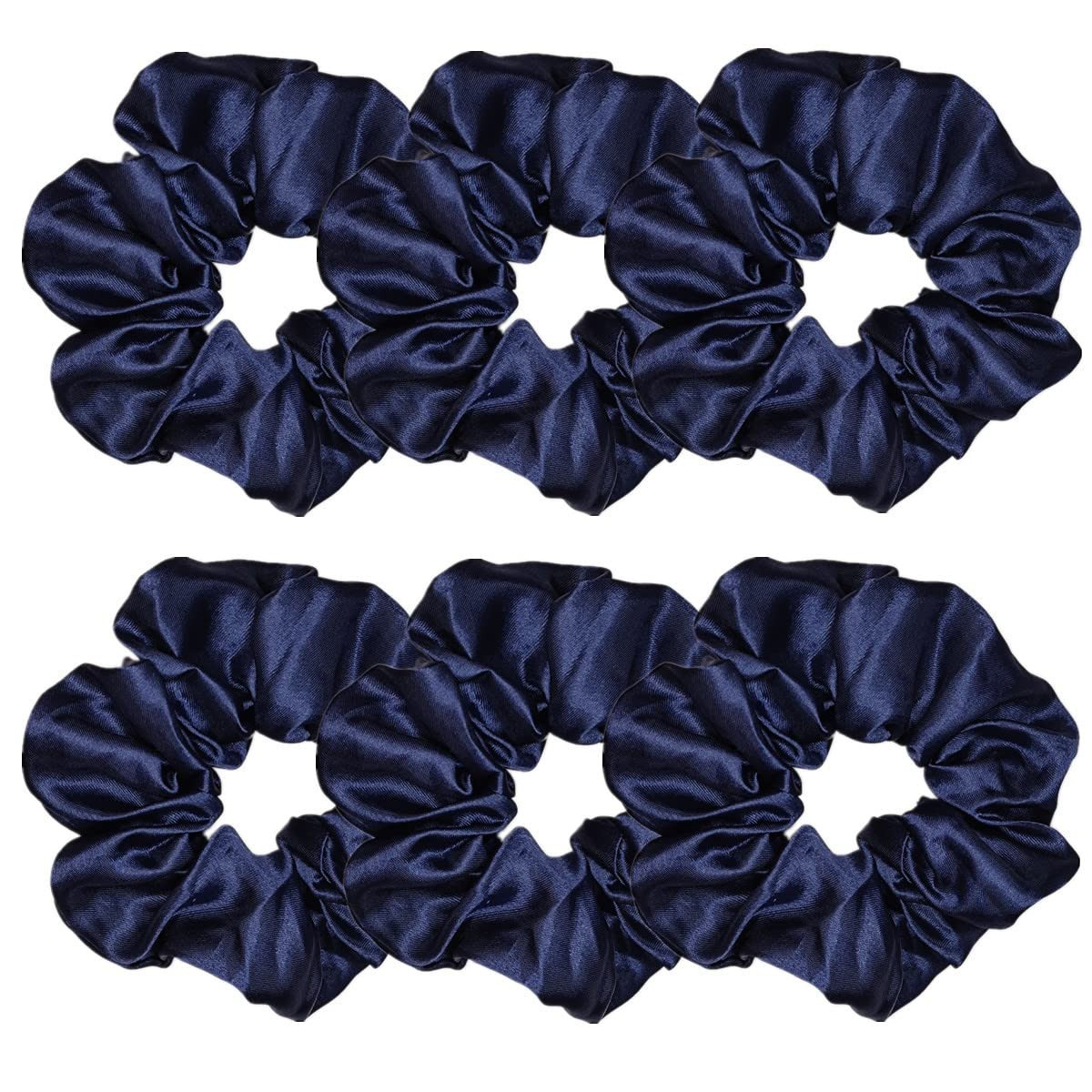 6 Pcs Satin Silk Scrunchies - Soft Hair Ties, Fashion Bands, Bows, Ropes, Elastic Bracelets, Ponytail Holders for Women and Girls (4.5 Inch, Navy Blue) | Amazon (US)