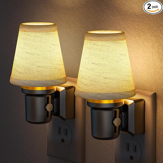 Briignite Night Lights Plug into Wall Linen Fabric Lamp Shade Night Light | Amazon (US)