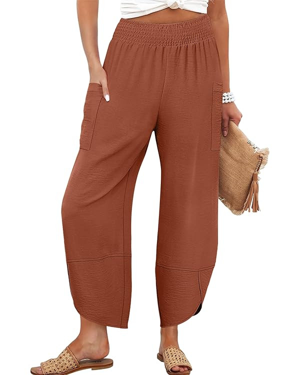 ANRABESS Womens Wide Leg Palazzo Capri Pants 2025 Summer Casual Loose High Waisted Lounge Flowy C... | Amazon (US)