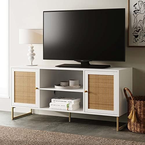 Nathan James Mina Modern TV Stand, Entertainment Cabinet, Console with a Natural Rattan Storage D... | Amazon (US)