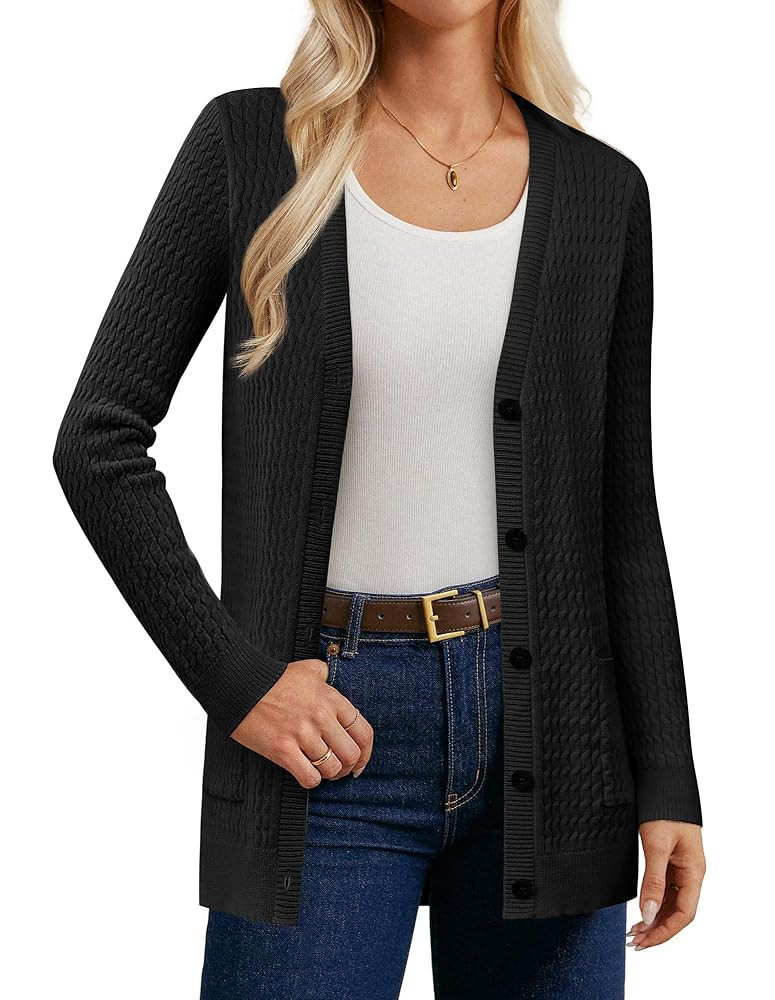 GRACE KARIN Women's Long Cardigan Sweaters 2025 Button Up Cable Knit Sweater Jackets with Pockets... | Amazon (US)