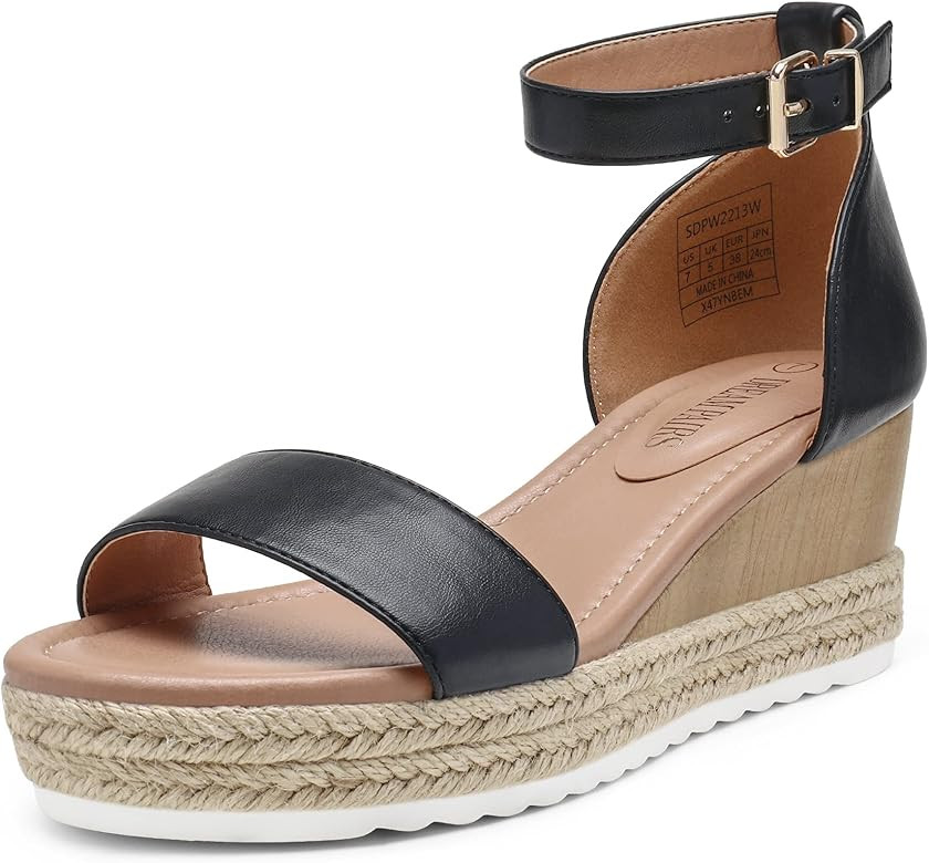 DREAM PAIRS Womens Open Toe Espadrilles Dressy Platform Sandals Buckle Ankle Strap Wedges Sandals | Amazon (US)