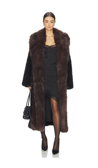 WeWoreWhat Faux Fur Belted Jacket in Black,Chocolate. Size M. Also in XS, S, L, XL. | Revolve Clothing (Global)