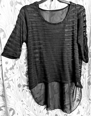 1X 2X ROUGE COLLECTION MESH LACE SPLIT BACK HI/LO ROLL TAB SLEEVES KNIT TOP | eBay US