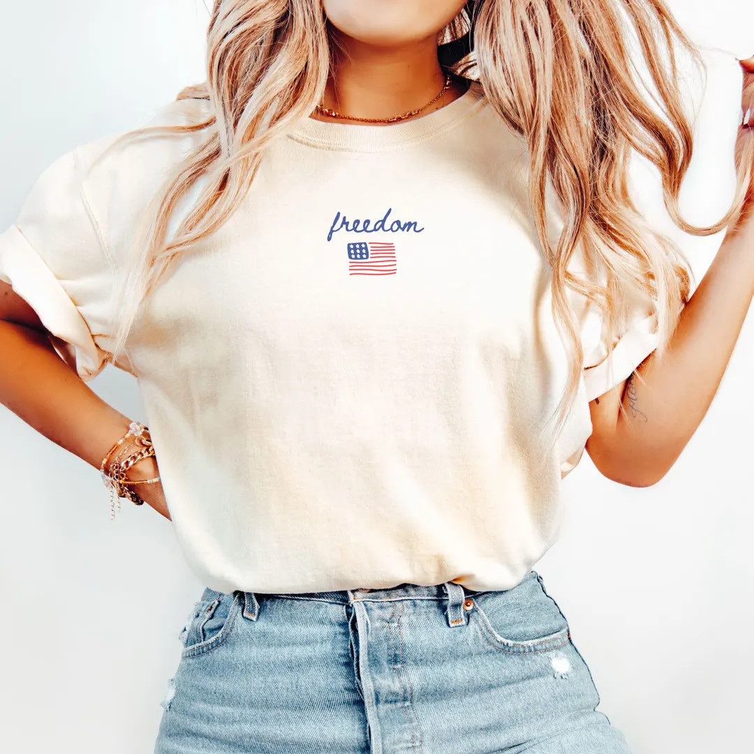 4th of July Shirt, Comfort Colors® July 4th Minimalist Flag T-shirt, Independence Day Freedom T-... | Etsy (Global)