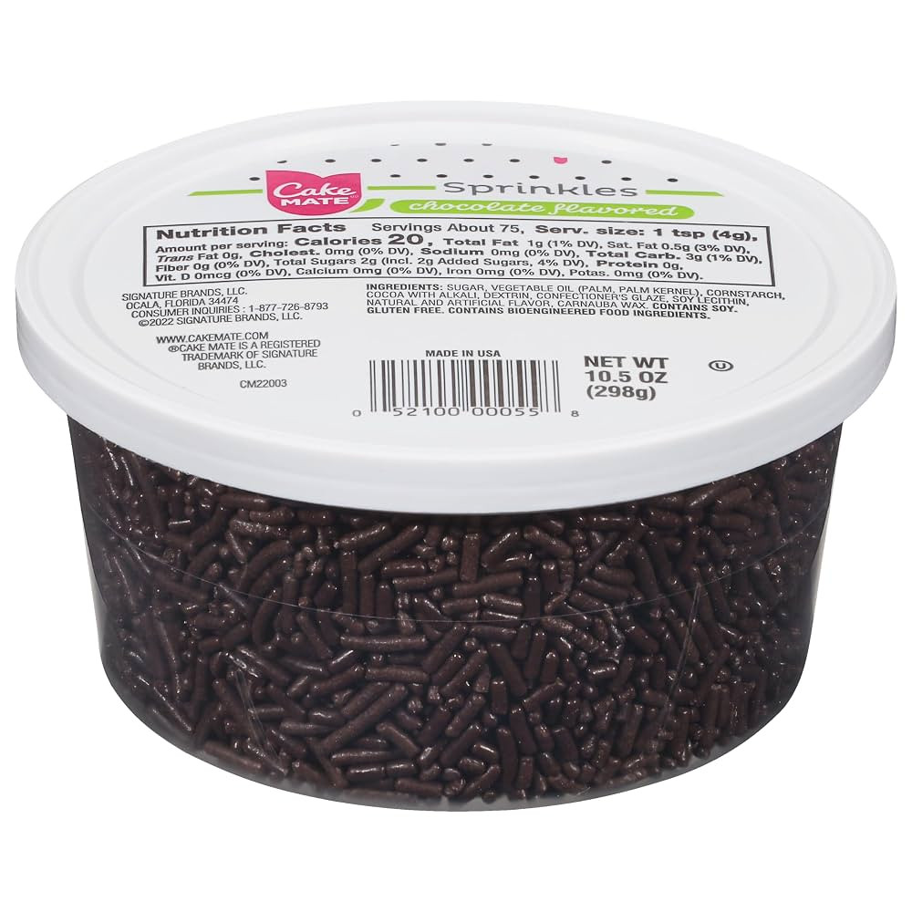 Cake Mate Chocolate Sprinkles with lid - Dessert Sprinkles for Ice Cream, Cookies, and Brownies, ... | Amazon (US)