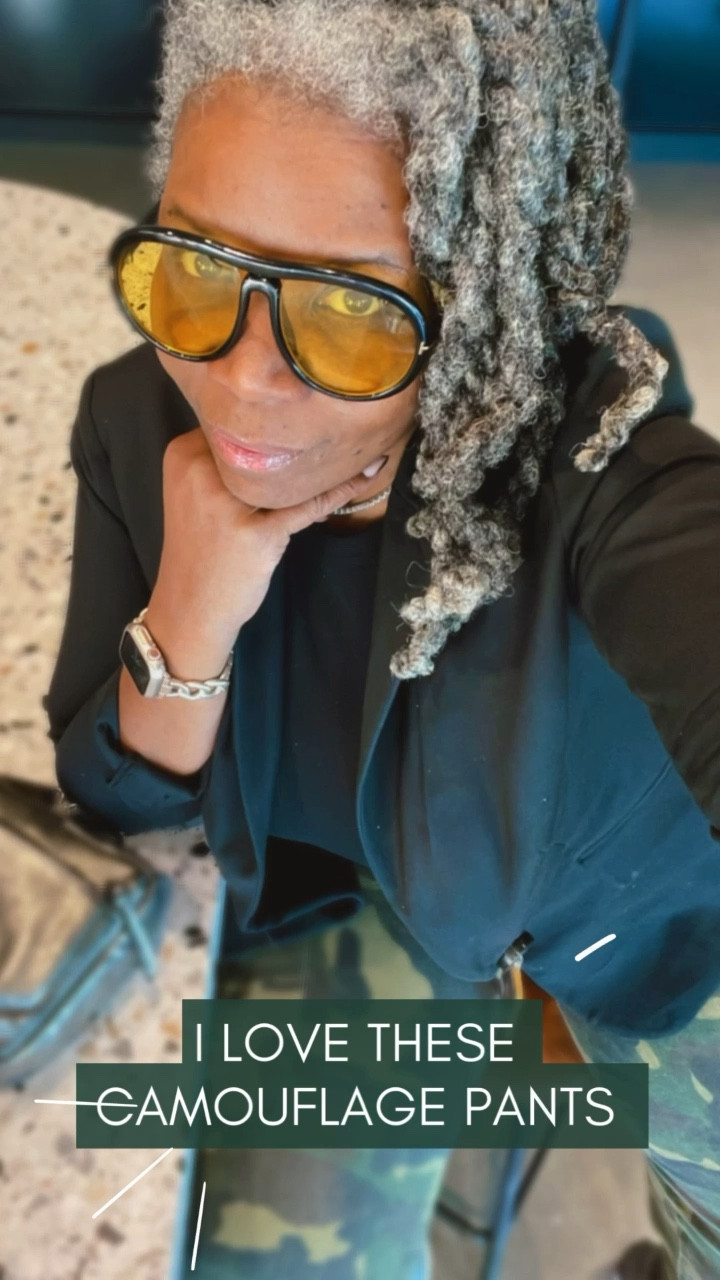 Trading dust bunnies for double takes in this vintage find.  This classic black blazer (hello, timeless tailoring!) just got a street style upgrade thanks to my @fashionnova camo khakis  and some serious silver shine from my Fenty @puma  kicks ✨ Feeling fierce from head to toe thanks to these Tom Ford sunnies (IYKYK ).

 #OOTD #sustainablefashion #thriftedfashion #vintagevibes #streetwear

#LTKMostLoved #LTKplussize #LTKstyletip