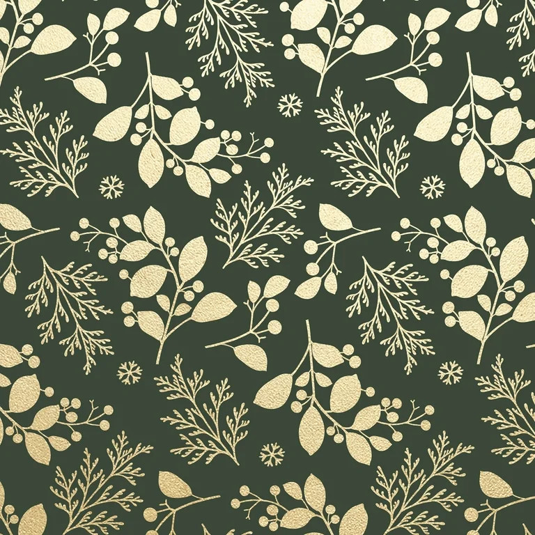 Gold and Green Botanical Premium Heavyweight Christmas Wrapping Paper, 25 sq ft, by My Texas Hous... | Walmart (US)