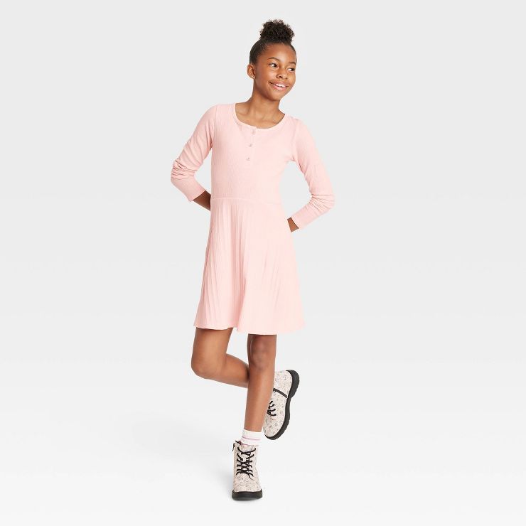 Girls' Henley Long Sleeve Knit Dress - art class™ | Target