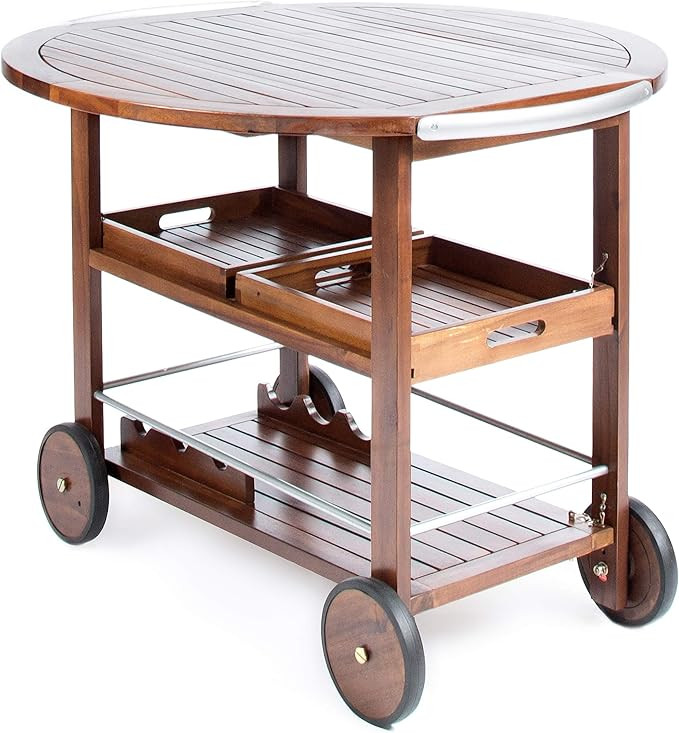 Christopher Knight Home Tillary Tiller Indoor/Outdoor Acacia Wood Bar Cart Aluminum Accents, Dark... | Amazon (US)
