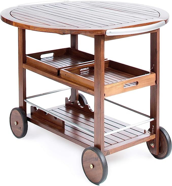 Christopher Knight Home Tillary Tiller Indoor/Outdoor Acacia Wood Bar Cart Aluminum Accents, Dark... | Amazon (US)