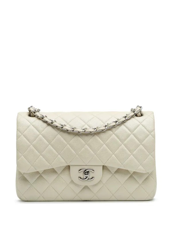 CHANEL Pre-Owned 2014-2015 Jumbo Classic Caviar Double Flap Shoulder Bag | White | FARFETCH NZ | Farfetch Global