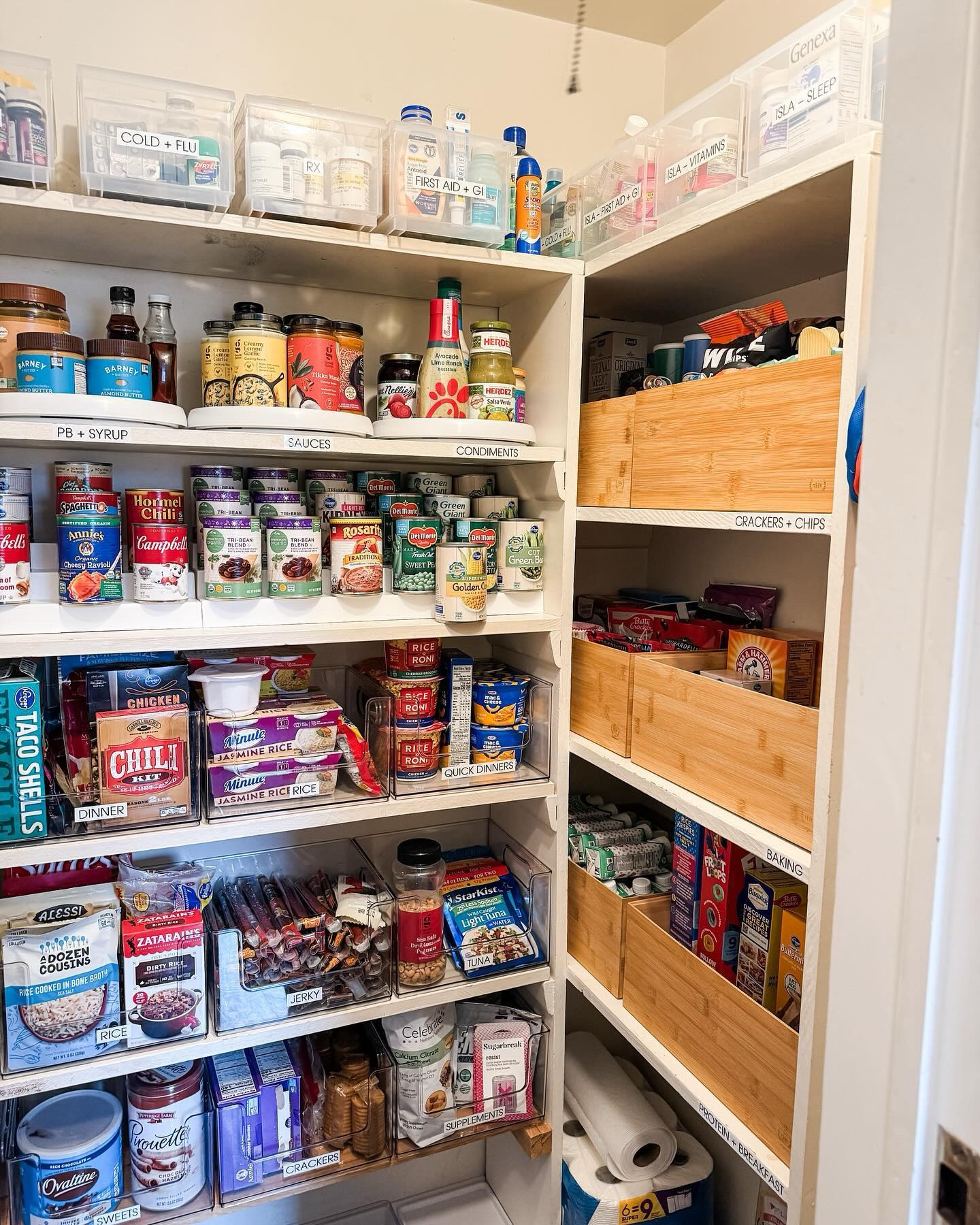 Ahhhh…a fully stocked, fully functional pantry just makes the weekend so much better. 

A few important things we like to think about when organizing a pantry:
✔️ Should kids snacks be easily accessible or tucked higher up (this totally depends on your parenting style)?
✔️ What categories make sense for your family? We like to group things like a grocery store, but the labels need to make sense for the way you cook + snack!
✔️ Product is incorporated to make your life easier, not harder. An example being whether or not we decant items in your space - do you have the time to keep the system up when you return from the grocery, if not, oversize baskets might make more sense.

We love learning about the way YOU function in your space and tailoring systems to your family’s unique needs! At the end of the day, you are the ones living here and our goal is to enhance that, not implement systems that are tough to keep up with! ❤️

Organized | Stylized | Homes | Functional