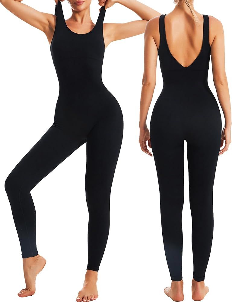 RUNNING GIRL Black Jumpsuits for Women Ribbed Backless Sexy One Piece Outfits Tummy Control Unita... | Amazon (US)