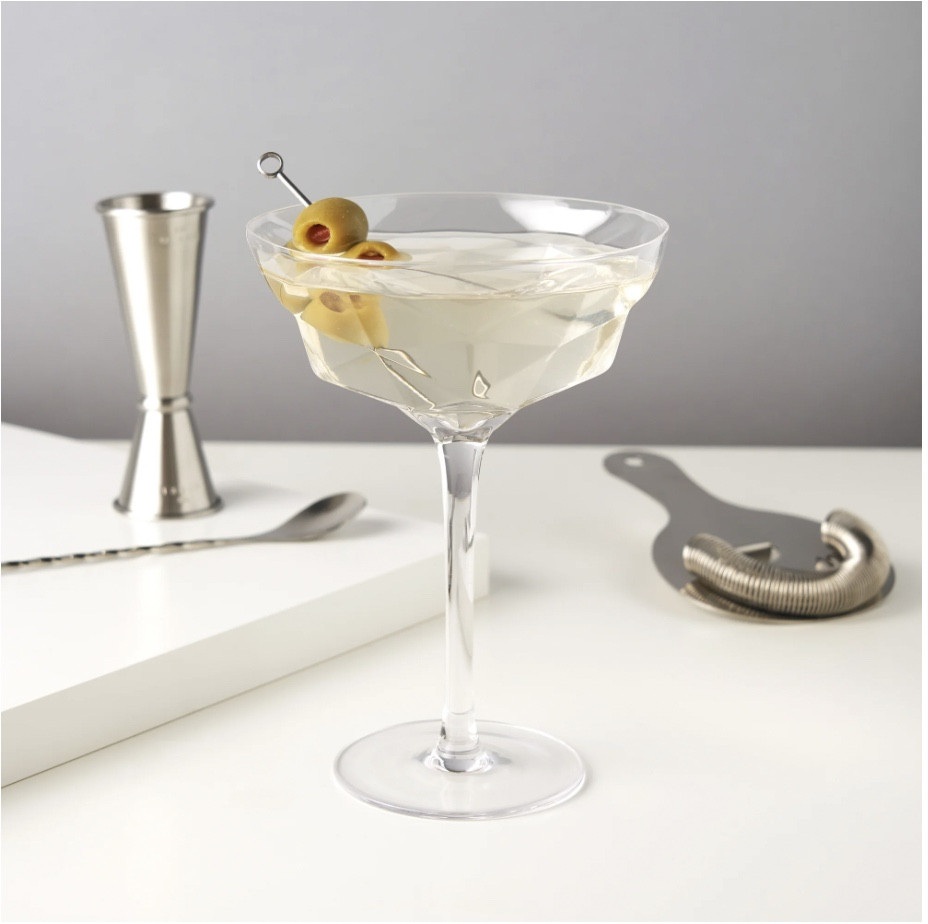 The tall stem and wide bowl of these martini glasses create a familiar silhouette, while light-refracting facets turn them into something completely fresh. Each angle rounds out toward the rim so you can enjoy the perfect sip.

#LTKhome #LTKparties