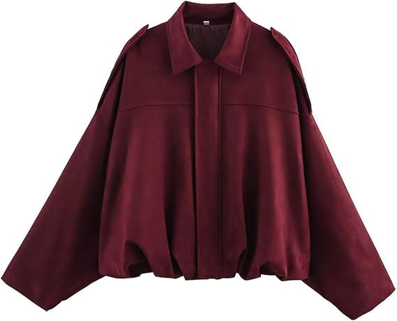 WOWULOVELY Women's Faux Suede Bomber Jacket Lapel Pilot Pocket Coat Casual Oversized Long Dolman ... | Amazon (US)