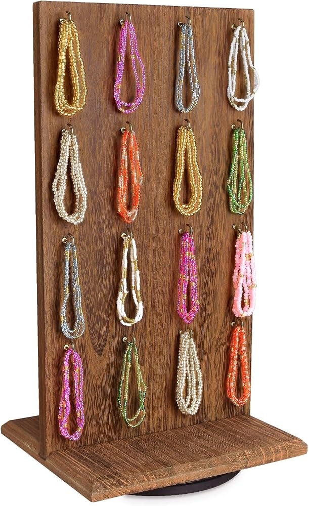 Ikee Design Wooden Rotating Two-Sided Jewelry Display Stand, Rotating Organizer with 32 Hooks for... | Amazon (US)