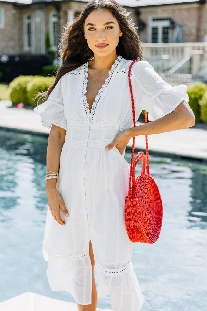 Beautiful Mornings White Crochet Midi Dress | The Mint Julep Boutique