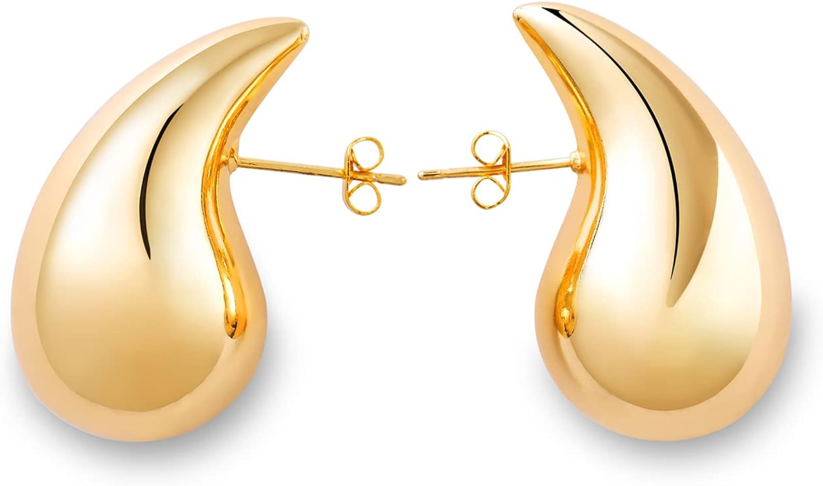 25/32/47mm Chunky Gold Hoop Earrings for Women | Lightweight Tear Drop Earrings | Gold Drop Earri... | Amazon (US)