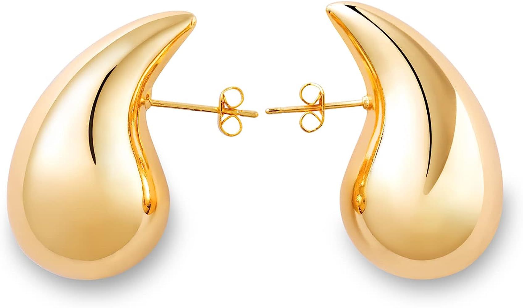 25/32/47mm Chunky Gold Hoop Earrings for Women | Lightweight Tear Drop Earrings | Gold Drop Earri... | Amazon (US)