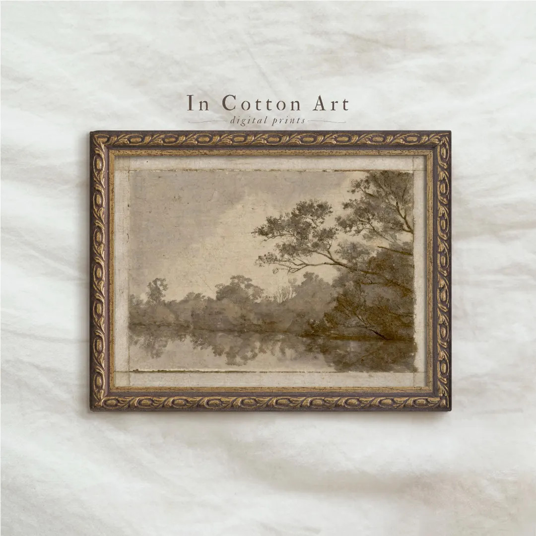 Antique Landscape Wall Art PRINTABLE, Vintage Tree Forest River Scene, Neutral Toned Rustic Natur... | Etsy (Global)