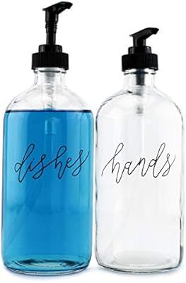 Cornucopia Glass Pump Soap Dispenser Bottles (Set of 2, 16oz); Clear Glass Pre-Labeled in Decorat... | Amazon (US)