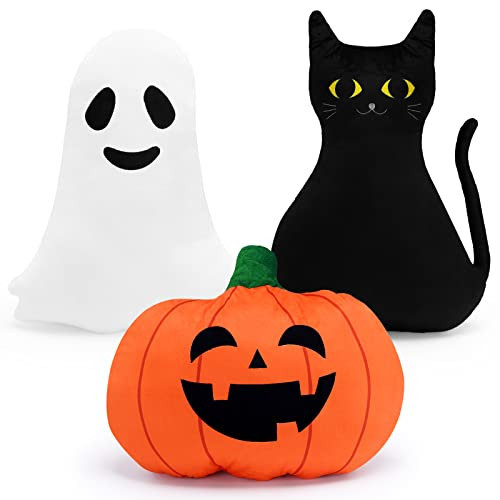 Percozzi Halloween Ghost Pillow, Sofa Decorative Throw Pillow, Cuddly Pumpkin Black Cat Shaped Stuffed Pillow, Furry Spooky Ghoul Plush Modern Home Decor | Amazon (US)